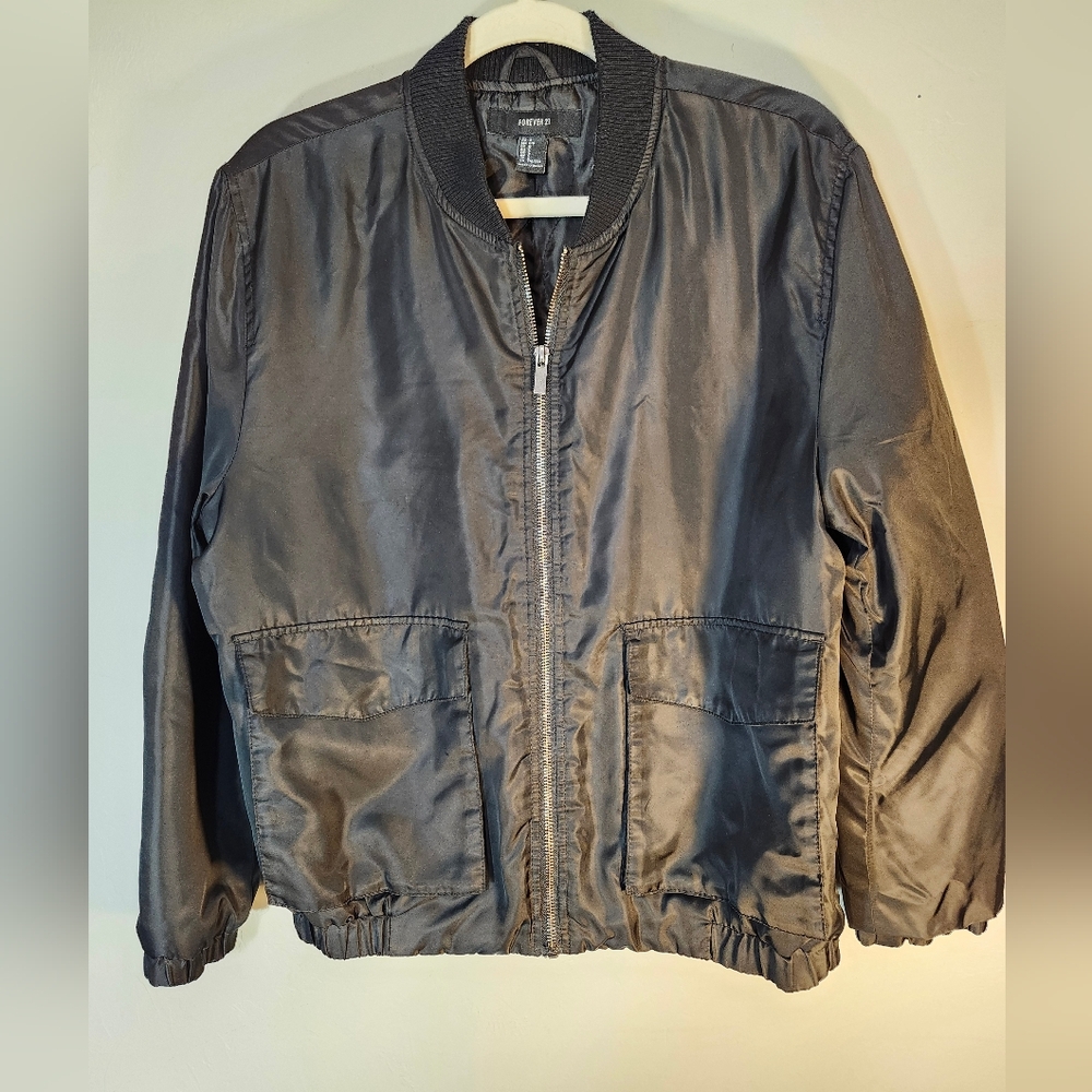 Forever 21 Satim Charcoal Bomber Jacket Sz L